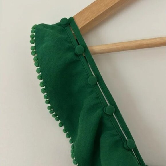 RW&CO Forest Green Summer Dress with Ruffled Neckline, Pompom Trim - Picture 4 of 4